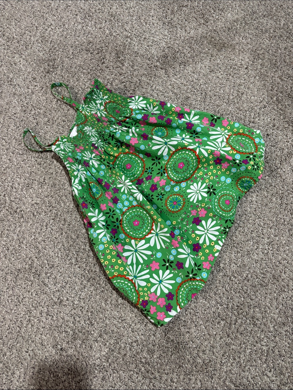 Hanna Andersson Green Floral Smocked Spaghetti Strap Top Size 130 (8)